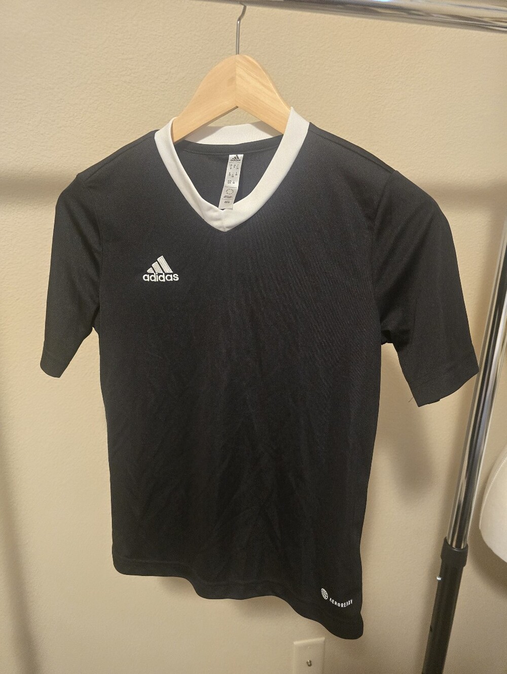 adidas Black Kids V-Neck Soccer Top with White Trim M